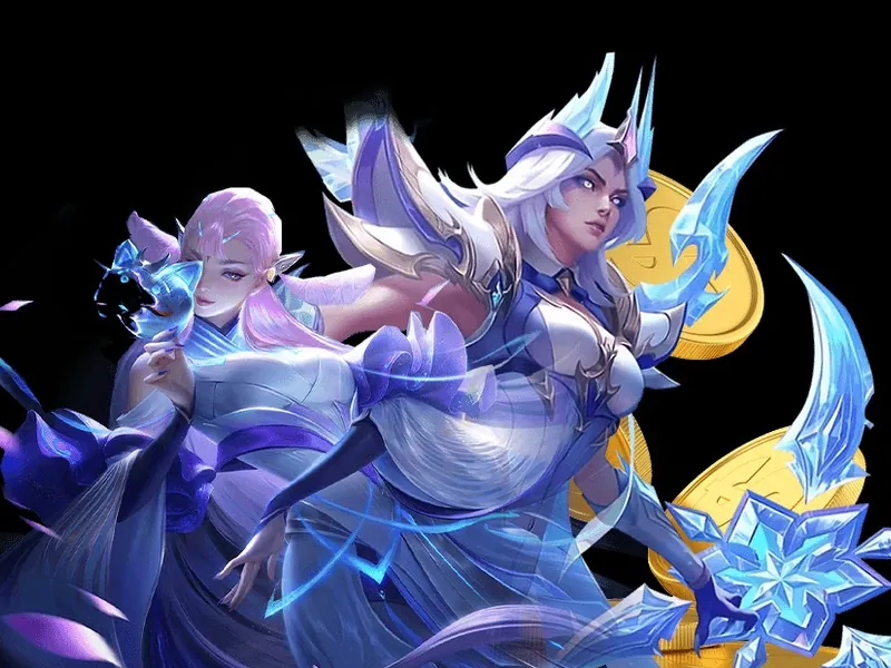 Biểu tượng Liên Minh Huyền Thoại với logo và tướng